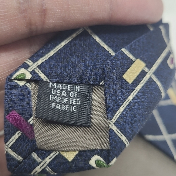 Robert Stock | Men's Vintage Dark Navy Blue Geometric Printed Tie - Picture 4 of 11